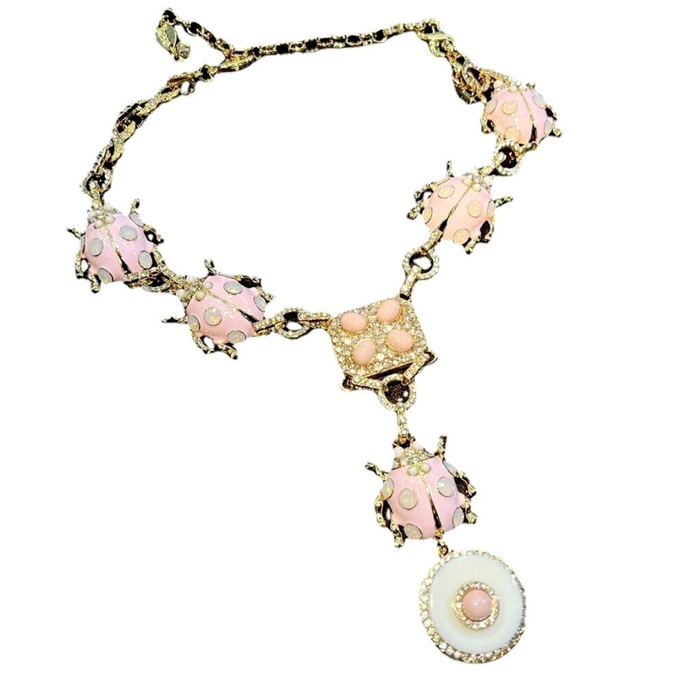 NWT, Natasha,Exquisite Scarab,Soft Peach & Gold Necklace w/ Intricate Detailing - Picture 1 of 8